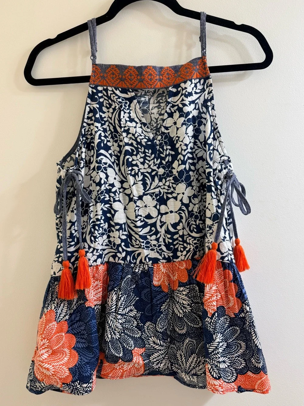 THML Boho Mixed Print Embroidered Halter Top Tassels Size M - Picture 4 of 12